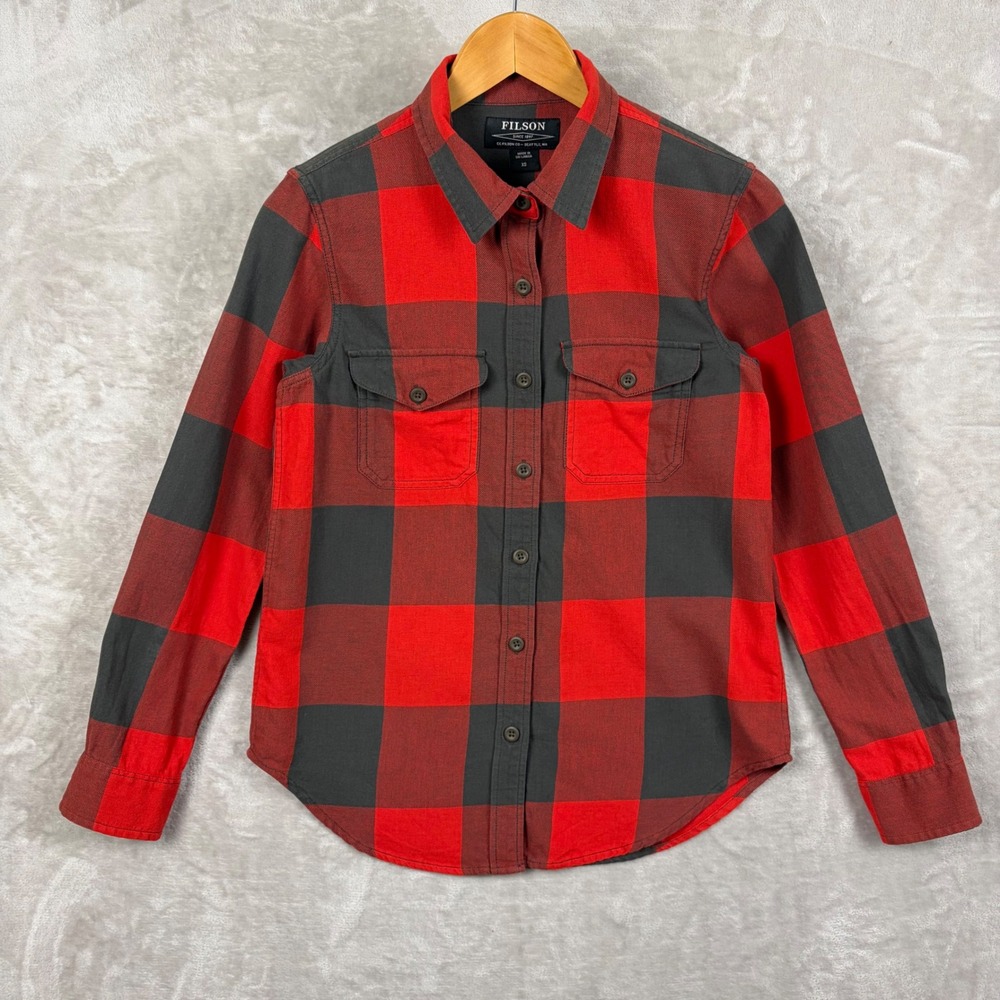 CC Filson Shirt Womens XS Buffalo Plaid Button Down Red Black Long Sleeve Pocket